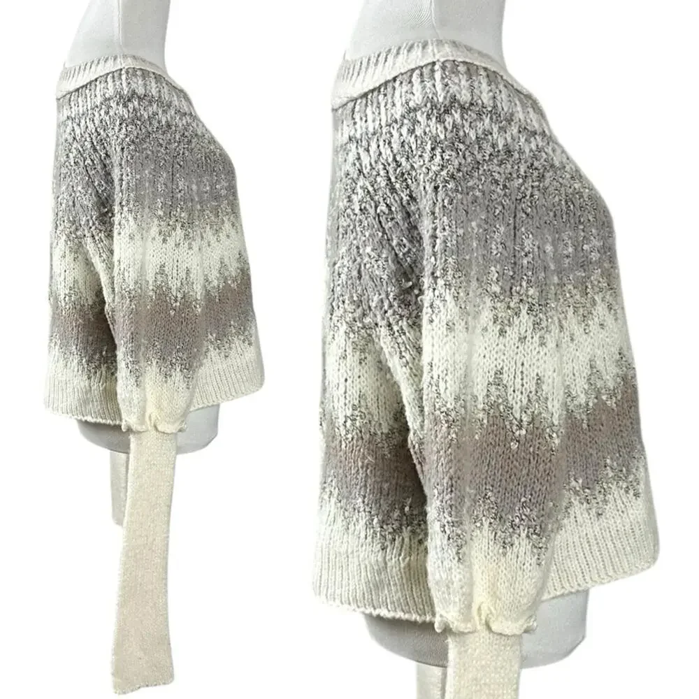 Free People Wool Fair Isle Puff Sleeve Sweater Home For the Holidays XL - Picture 9 of 12